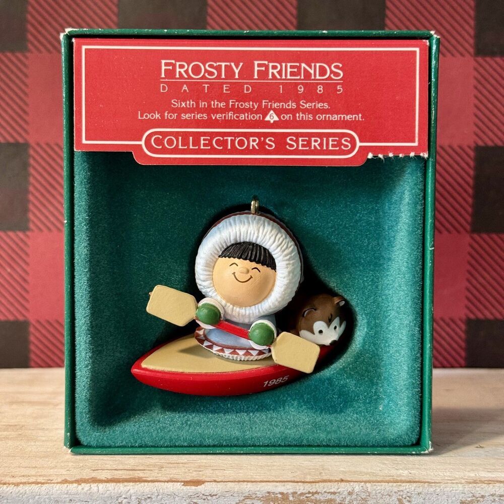 1985 Hallmark Frosty Friends #6 Christmas Keepsake Ornament | Eskimo on Kayak
